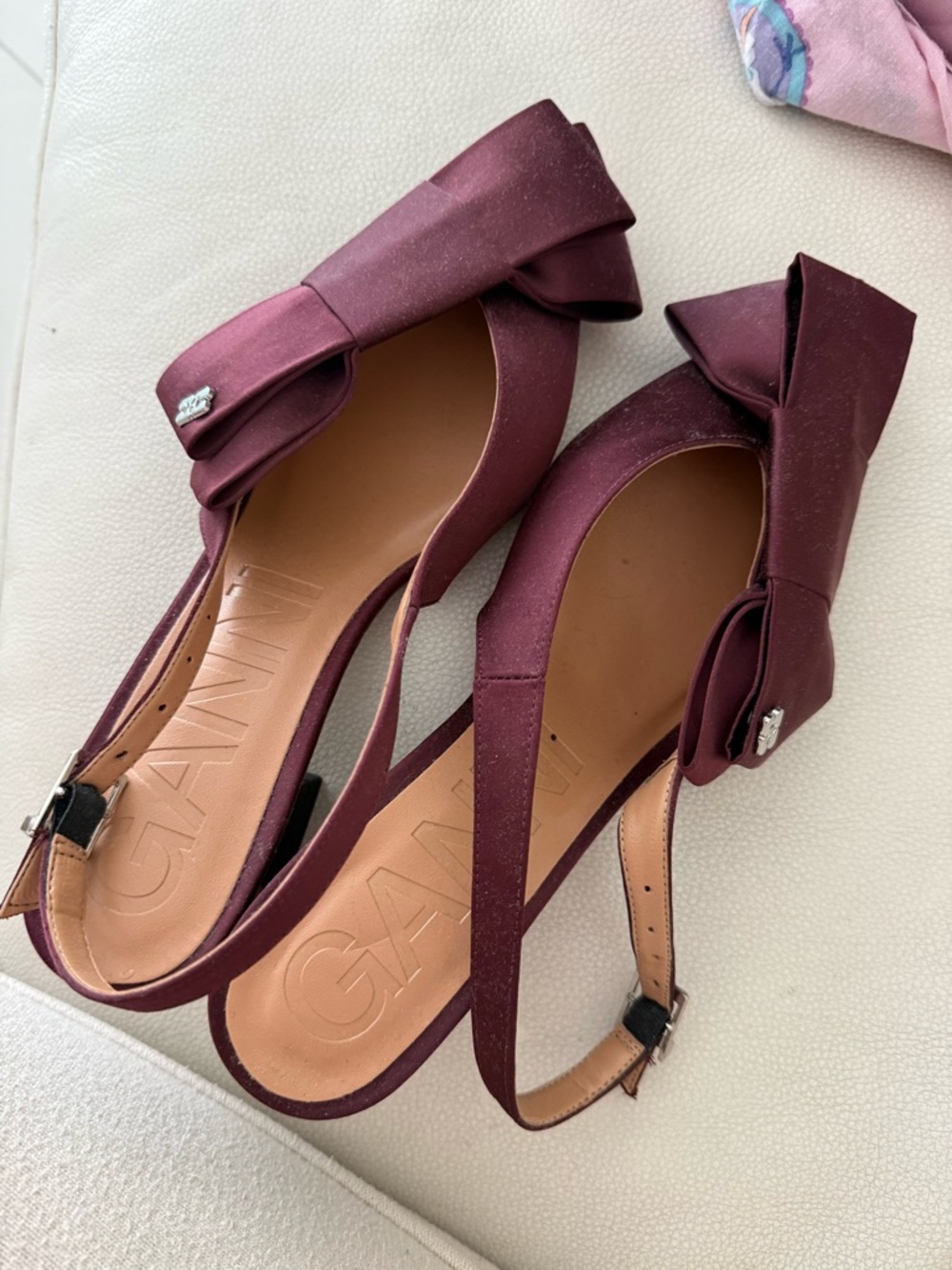 Ganni Bow Slingback Flats in Burgundy
